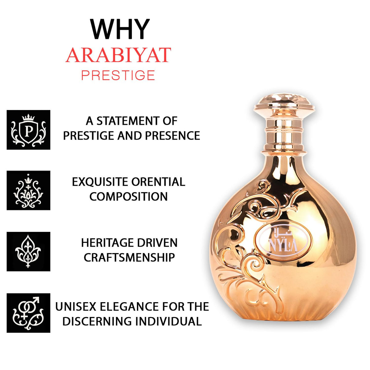 Arabiyat Prestige Nyla Eau De Parfum - Luxurious Gourmand Scent for Women or men, 2.7 fl oz.
