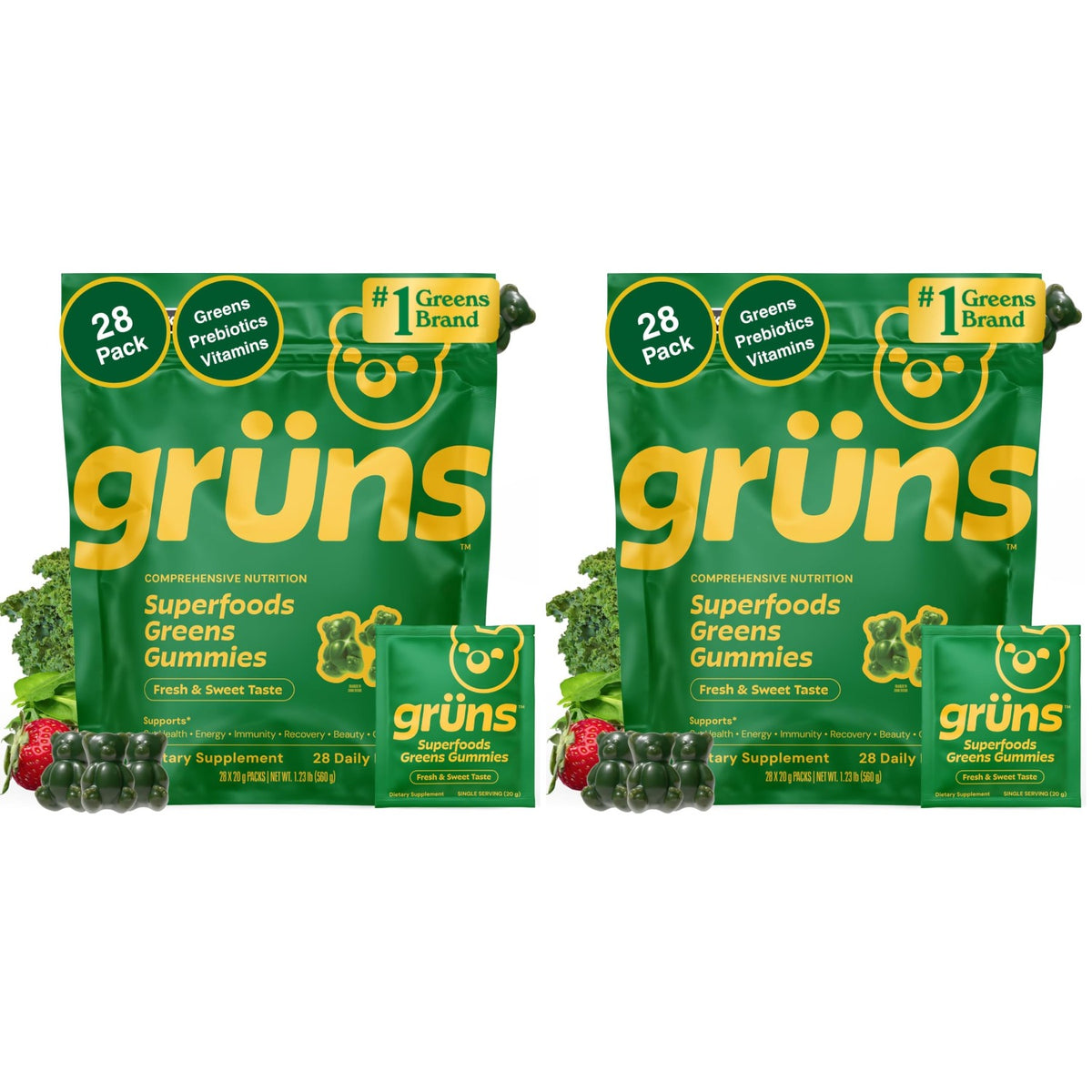 Adult Greens Gummies & Daily Multivitamin, Prebiotic Fiber, 28 ct | Adaptogens, Superfoods, 20+ Vitamins & Minerals