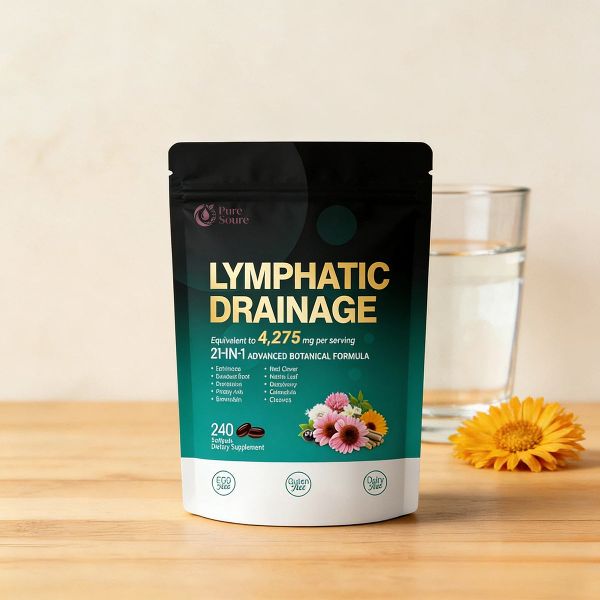 Lymphatic Drainage Support – 21-in-1 Advanced Botanical Formula | 240 Softgels