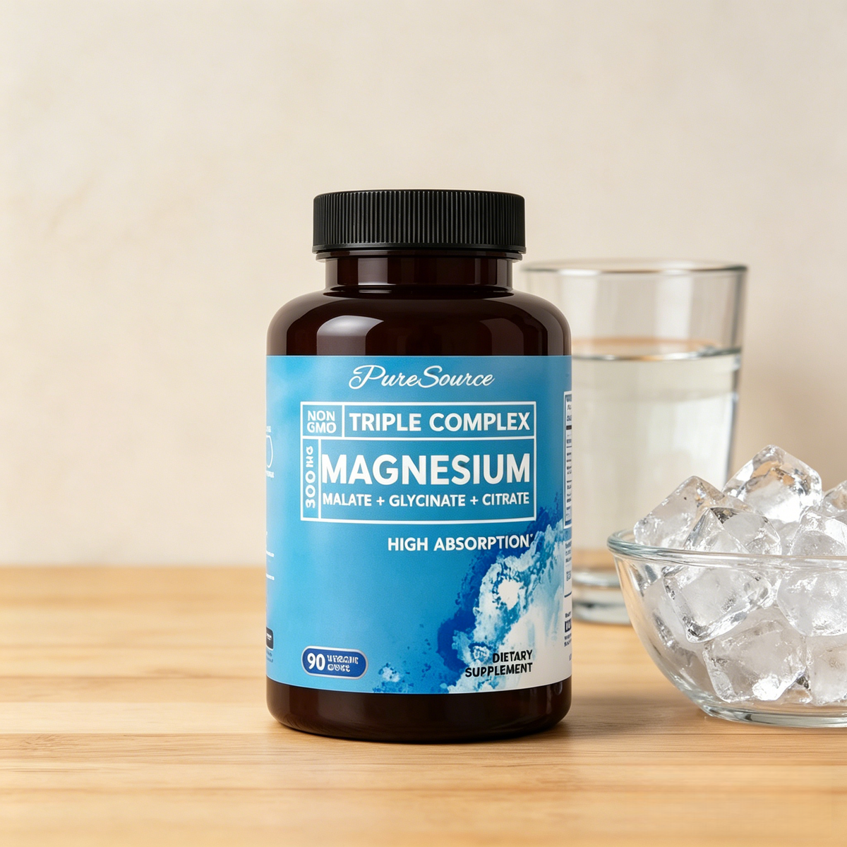 Triple Magnesium Complex 300mg|High Absorption Chelated Formula | Vegan, Non-GMO, Gluten-Free | 90 Capsules