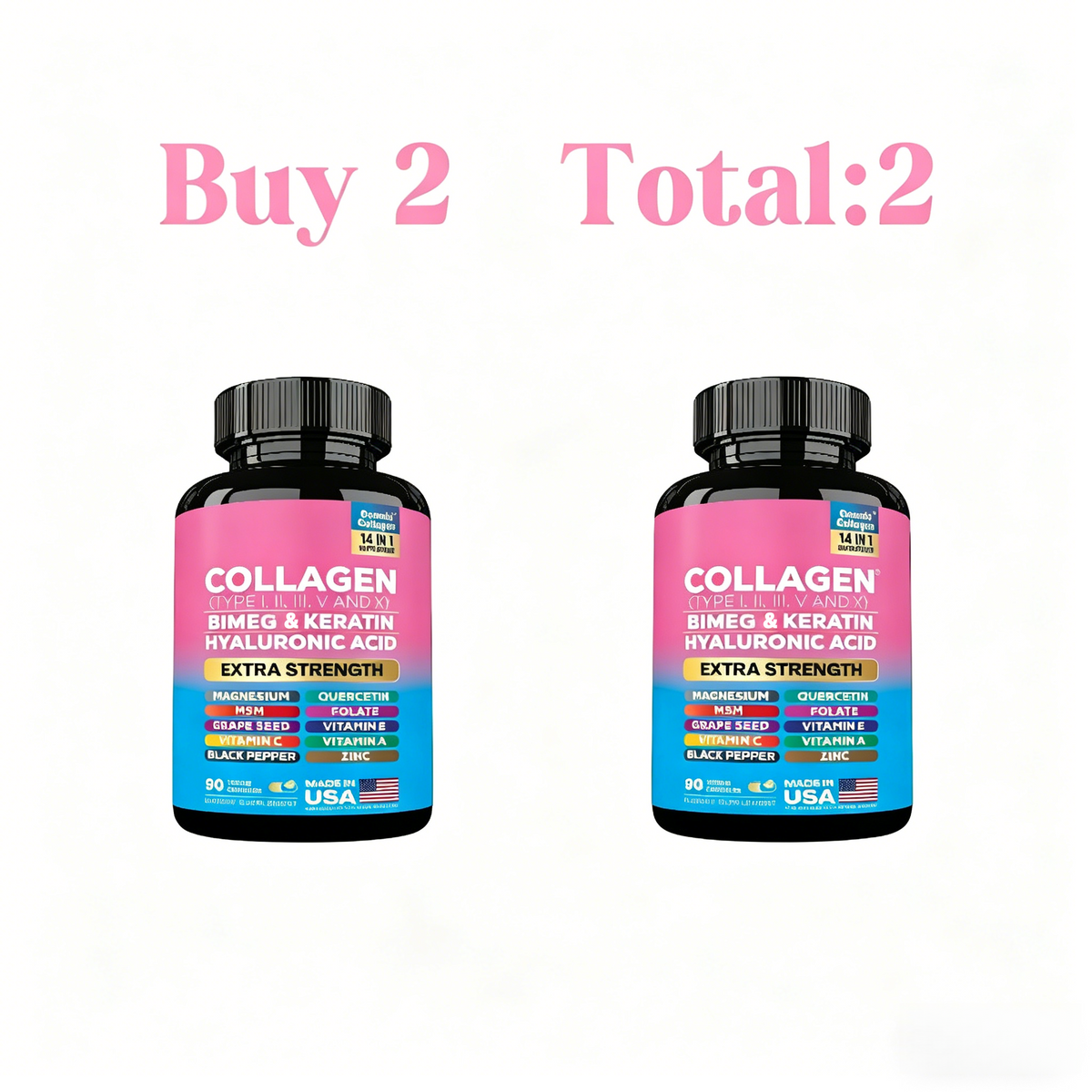 Collagen Pills Peptides (Types I,II,III,V,X) with Biotin, Keratin, Hyaluronic Acid, Vitamins & Minerals (90 Capsules)