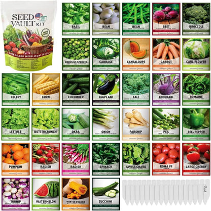 Survival Vegetable Seeds Garden Kit Over 16,000 Seeds Non-GMO and Heirloom, Great for Emergency Bugout Survival Gear 35 Varieties Seeds for Planting Vegetables.
