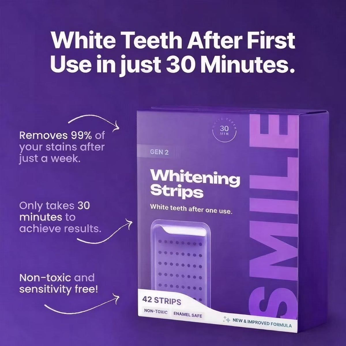 2026 Purple Teeth Whitening Strips - 42 strips 21 Whitening Sessions - Safe for Enamel - Non Sensitive Teeth Whitening - Peroxide-Free