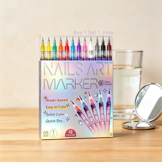 3D Nail Art Pens Set | 12 Vibrant Colors Fine Tip 0.5mm | Quick-Dry Liner & Dotting Tools for  Home（2PC)
