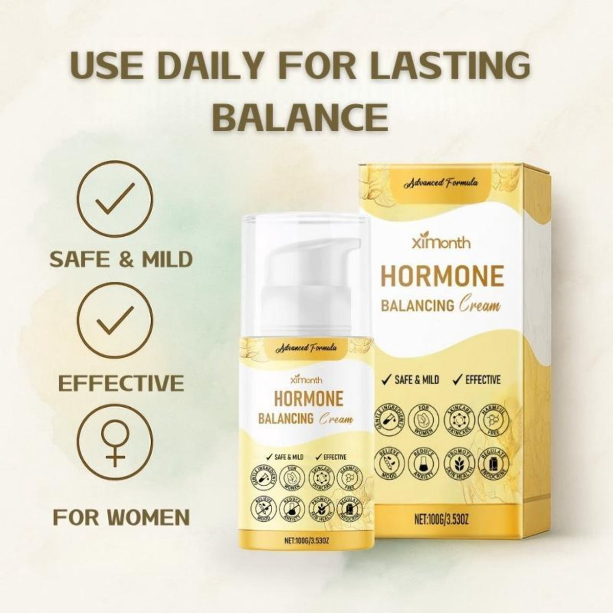 Hormone Balancing Cream for Women, Daily Moisturizing Body Cream with Honey, Mint Leaf & Allantoin, 3.53 oz