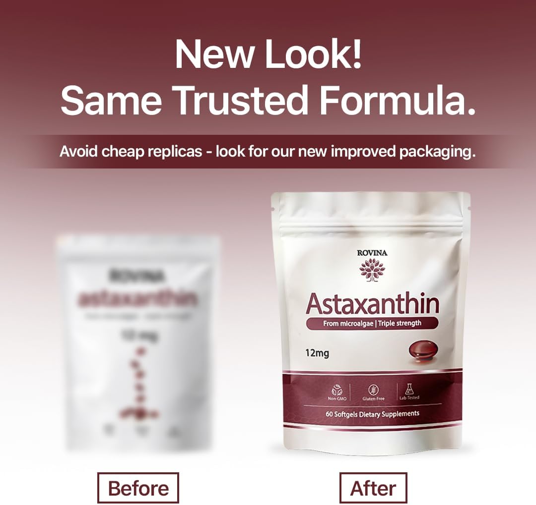 ROVINA Astaxanthin 12mg Softgels, Antioxidant Supplement Support, 60 Count