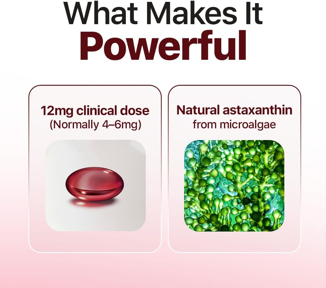 ROVINA Astaxanthin 12mg Softgels, Antioxidant Supplement Support, 60 Count