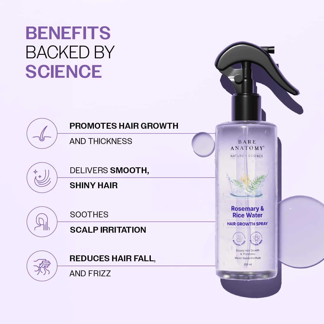 Rosemary Water Spray for Hair Growth & Hair Thickness with Rice Water |100% Natural Extract | Soft & Smooth Hair| Controls Hairfall| Non-Greasy & Fast Absorbing | 200ml