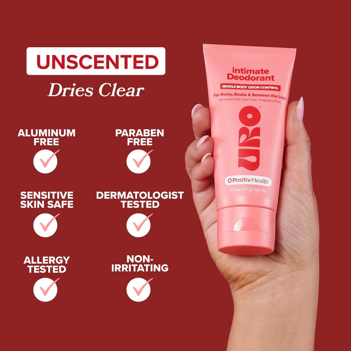 2PCS URO Intimate Deodorant – Aluminum Free, Odor & Chafing Control – 3 Oz
