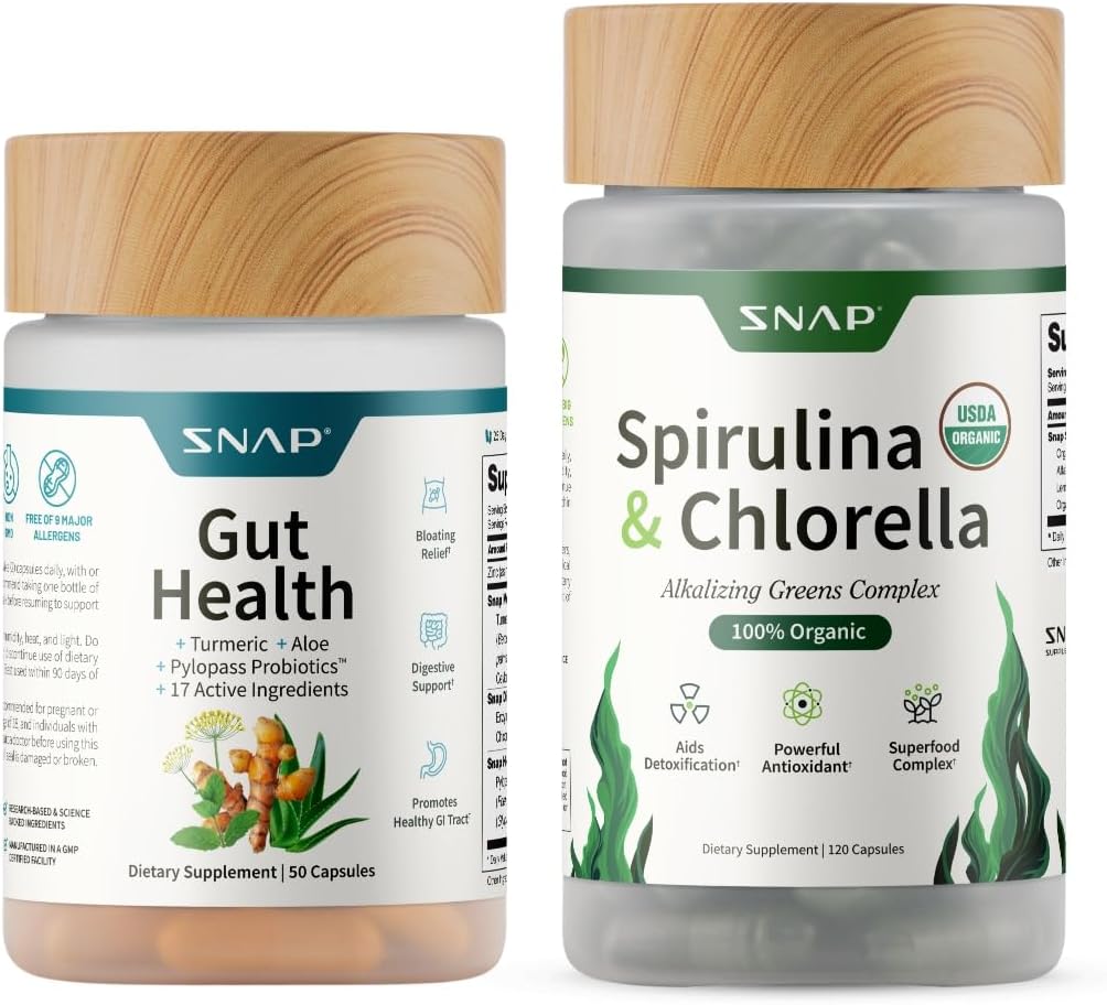 Supplements Gut Health Supplement & Organic Spirulina Chlorella Bundle | Supports Digestion, Detox, Energy & Immune Health, 50 + 120 Vegan Capsules 30-Day Supply