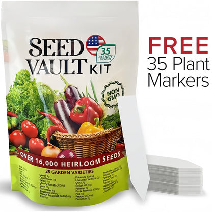Survival Vegetable Seeds Garden Kit Over 16,000 Seeds Non-GMO and Heirloom, Great for Emergency Bugout Survival Gear 35 Varieties Seeds for Planting Vegetables.