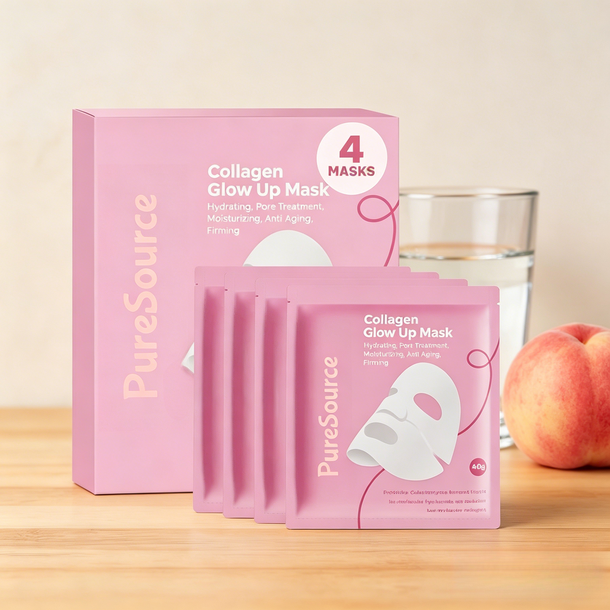 Bio-Collagen Face Mask Overnight – Hydrating Korean Sheet Mask – Niacinamide & Low Molecular Collagen – Firming & Smoothing Skincare for All Skin Types – 4 Masks