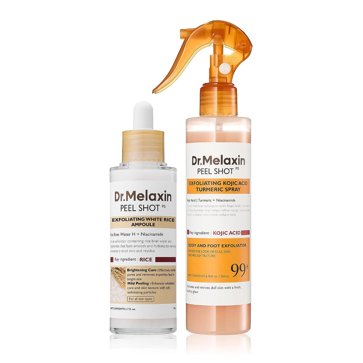 Body & Face Peel Shot Duo Glow Rice Peeling Ampoule Kojic Acid & Turmeric spray