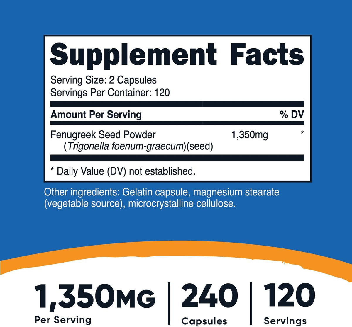 Nutricost Fenugreek Seed 1350mg, 240 Capsules, Gluten Free, GMO-Free