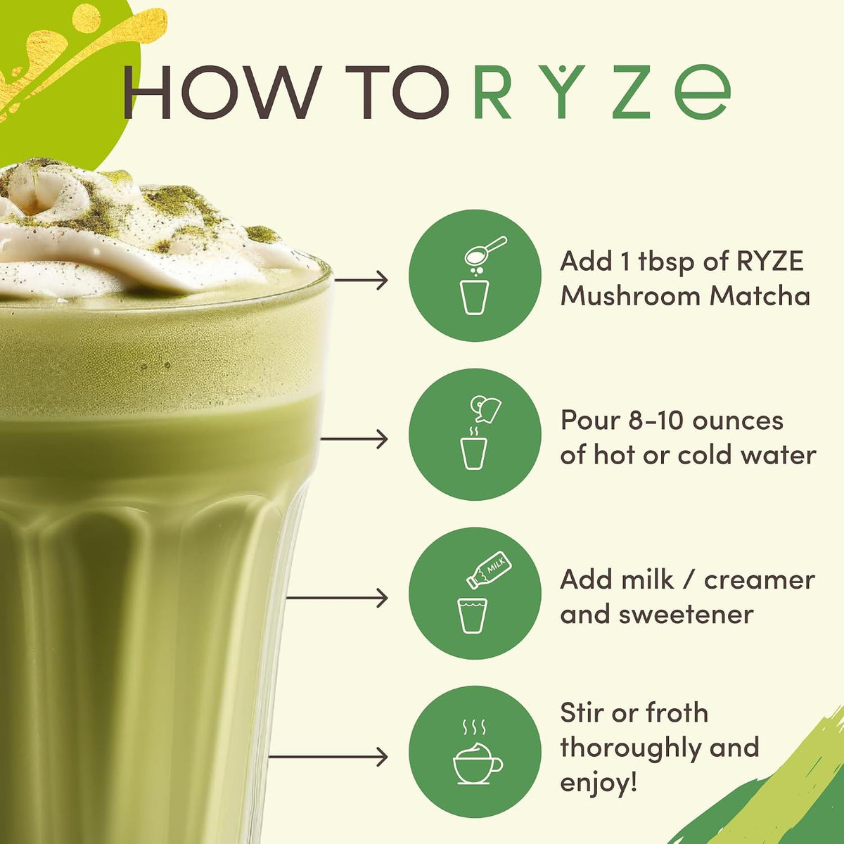 RYZE Mushroom Matcha Starter Kit, 6 Adaptogenic Mushrooms, 60 Servings