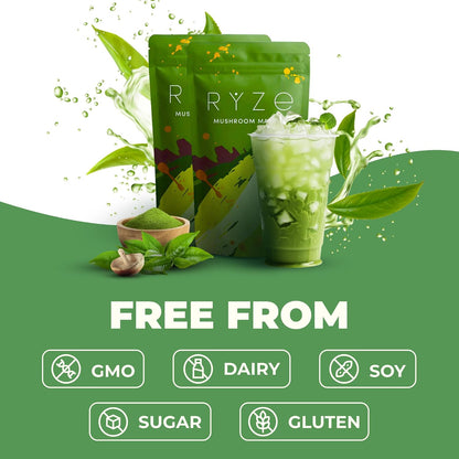 RYZE Mushroom Matcha Starter Kit, 6 Adaptogenic Mushrooms, 60 Servings