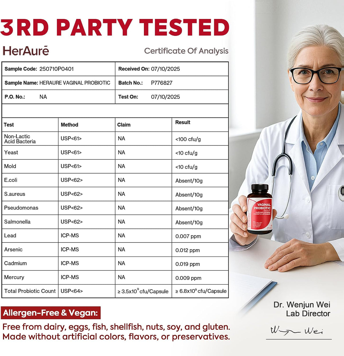 HerAure Vaginal Probiotics for Women, pH Balance & Yeast Balance, 60ct