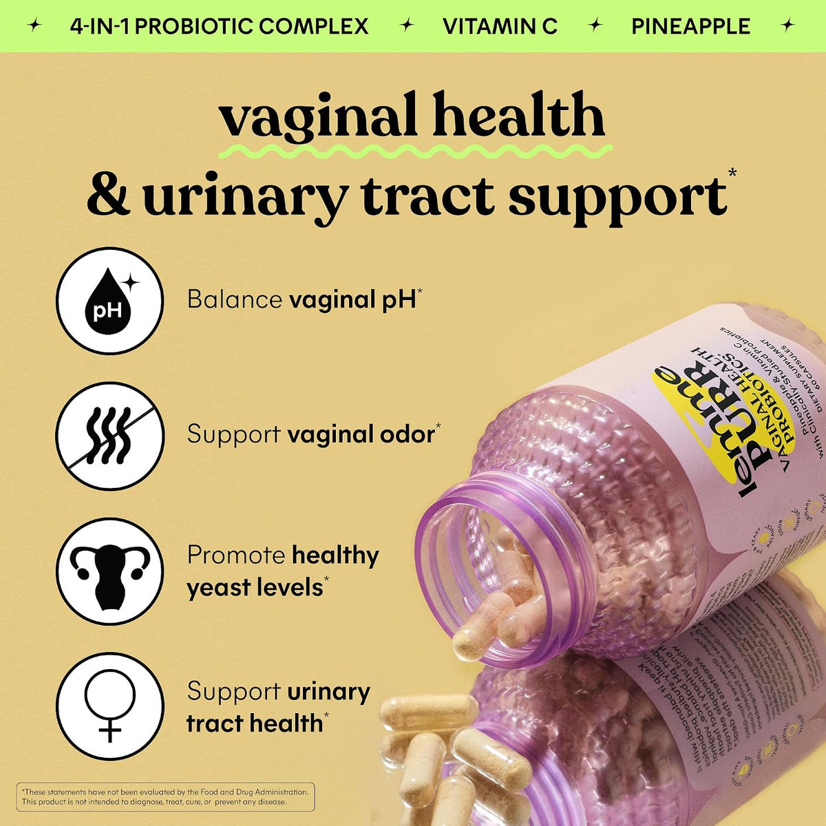 Lemme Purr Vaginal Probiotics for Women, 30-Day Supply | pH Balance, Odor & Urinary Health | Lactobacillus Blend, Clinically Tested | Pineapple & Vitamin C