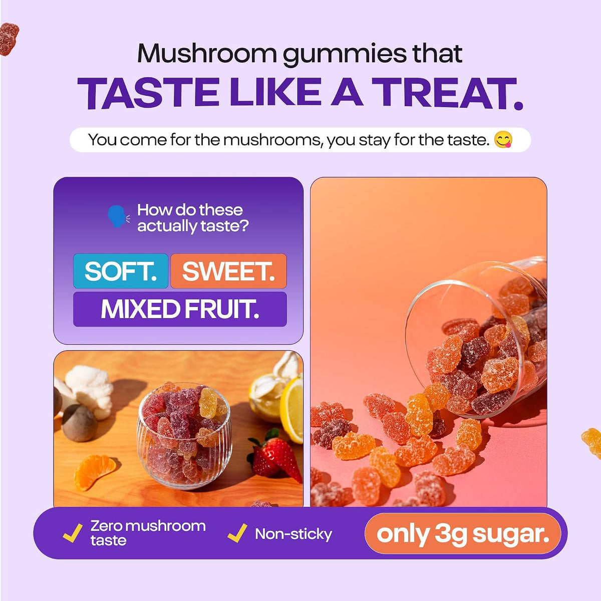 Organic Mushroom Gummies & Ashwagandha - Mixed Berry, 80 ct | KSM-66 Ashwagandha Gummies with 7 Superfood Mushroom