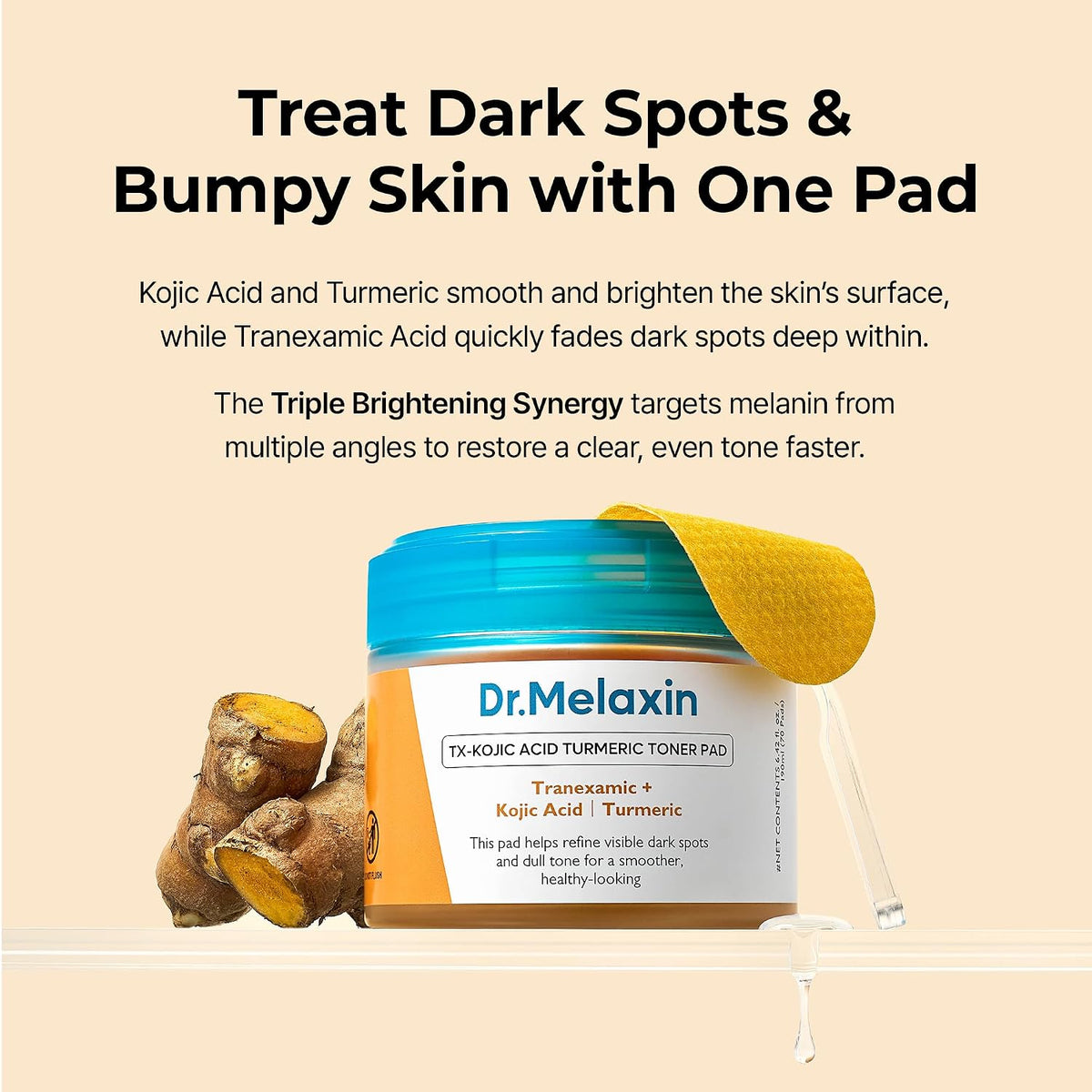 TX Kojic Acid Turmeric Toner Pads with Tranexamic Acid, Brightening Toner Pad for Pigmentation & Dark Spot Care, Gentle Keratin Care for Radiant Skin, Korean Skincare, 70 Sheets