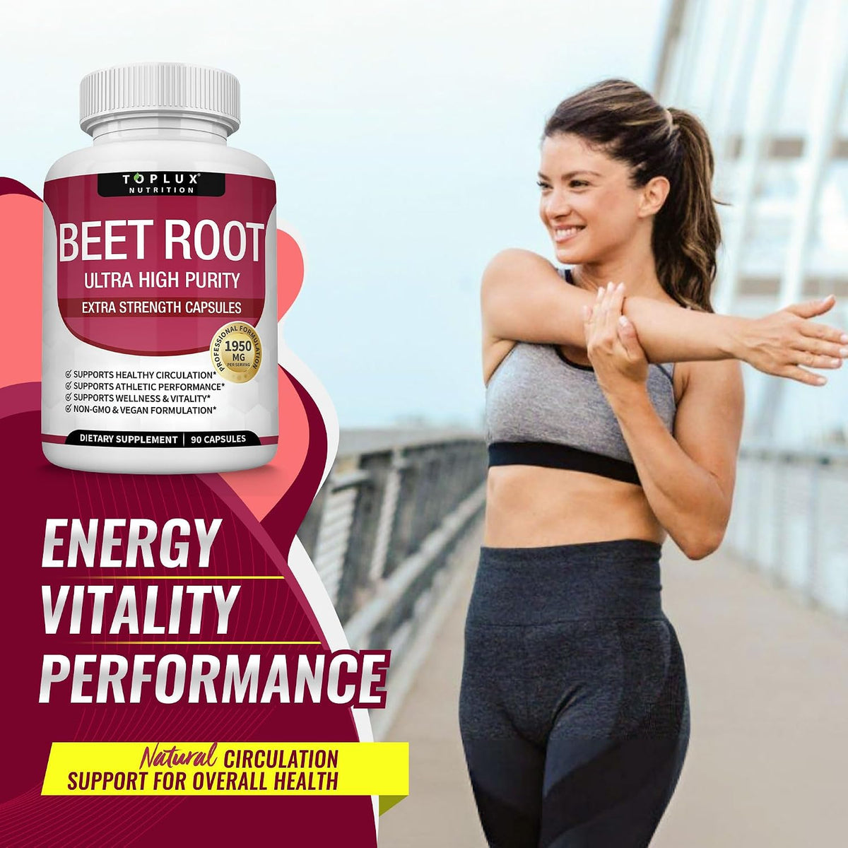 Toplux Organic Beet Root Capsules 1950mg Pure Beetroot Supplement