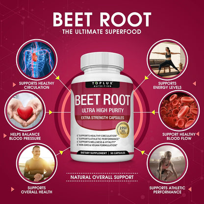 Toplux Organic Beet Root Capsules 1950mg Pure Beetroot Supplement