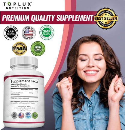 Toplux Organic Beet Root Capsules 1950mg Pure Beetroot Supplement