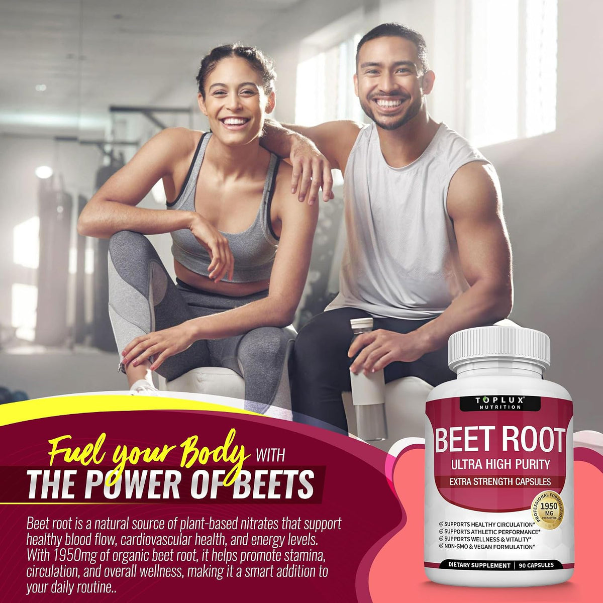 Toplux Organic Beet Root Capsules 1950mg Pure Beetroot Supplement