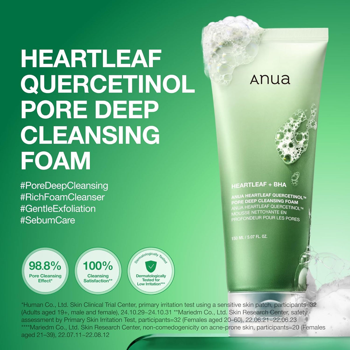 2PCS Heartleaf Quercetinol Pore Deep Cleansing Foam, 5.07 fl.oz | Face wash for Pore Refining Cleanser, Hydrating Daily Cleanser For Double Cleansing, Gentle Foaming with BHA