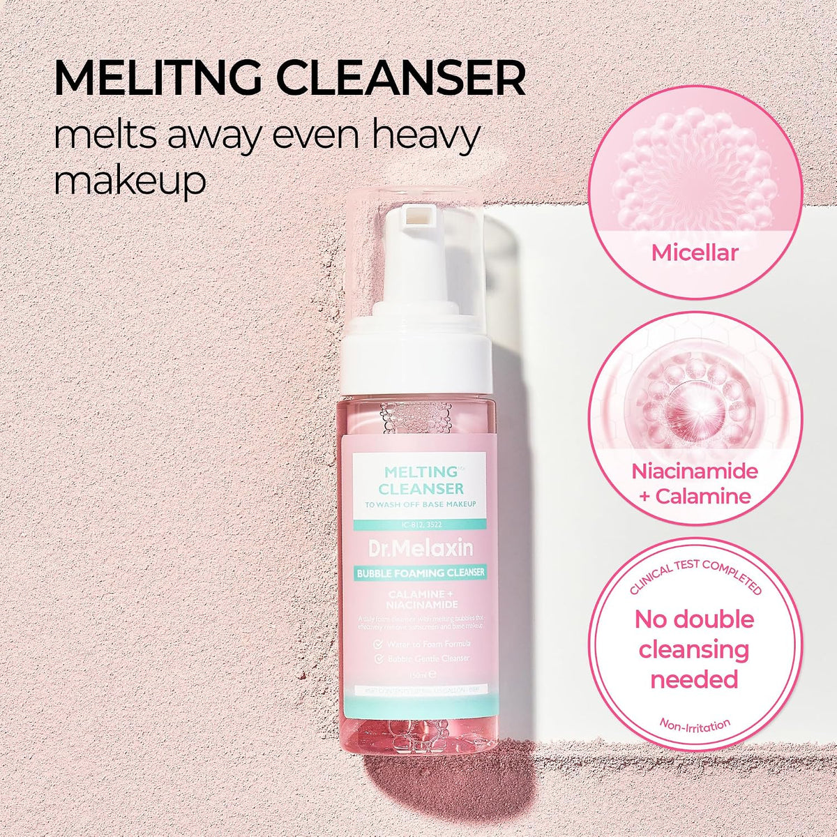 Melting Bubble Foaming Cleanser - Micellar Makeup Remover Face Wash, No Double Cleansing Needed, Gentle Foam Cleanser for Sensitive Skin, K-Beauty