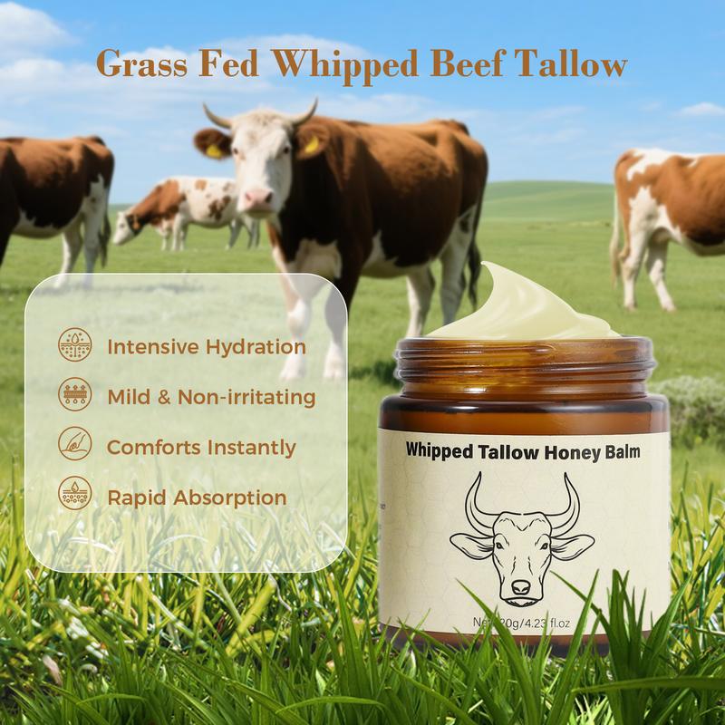 Lopeie Whipped Tallow Honey Balm | 4 oz Grass-Fed Moisturizer for Face & Body | Lavender Scented Hydrating Cream for Dry Skin