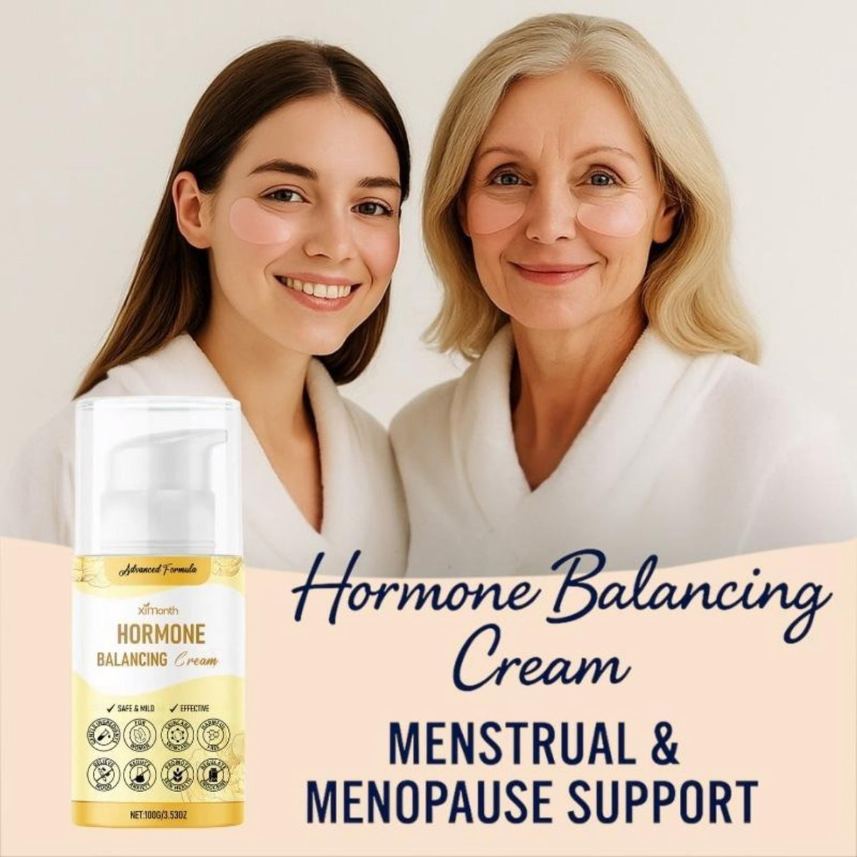 Hormone Balancing Cream for Women, Daily Moisturizing Body Cream with Honey, Mint Leaf & Allantoin, 3.53 oz