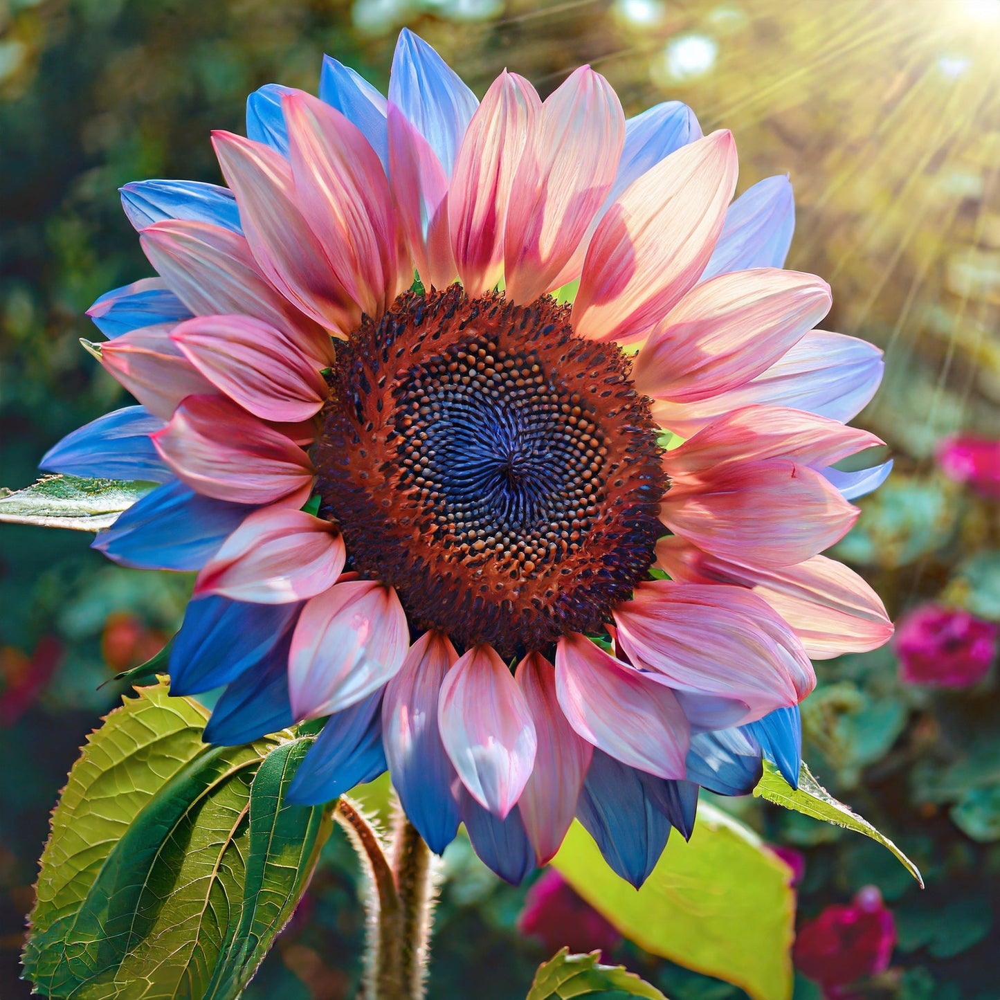 Twin-Blossom Blue Over Pink Sunflower Seeds