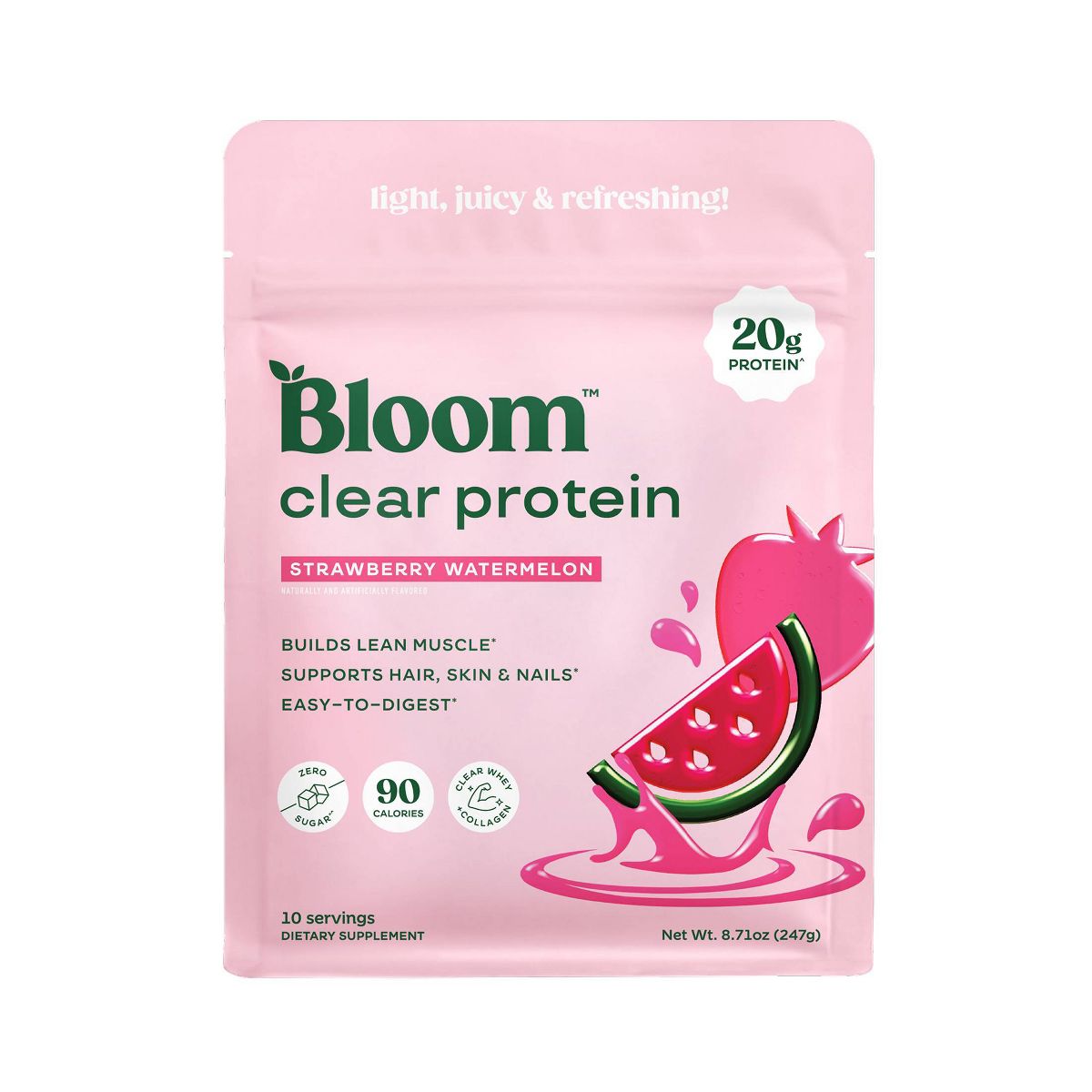 Bloom Nutrition Clear Whey Protein, Strawberry Watermelon, 10 Servings