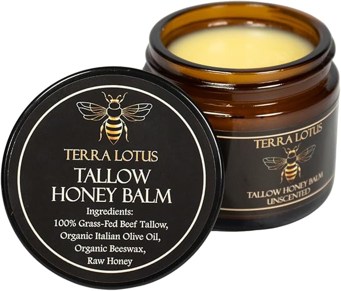 Organic Grass-Fed Beef Tallow Balm with Raw Honey - Moisturizing Cream for Soft, Smooth Skin - Handmade All-Natural Moisturizer 57g.