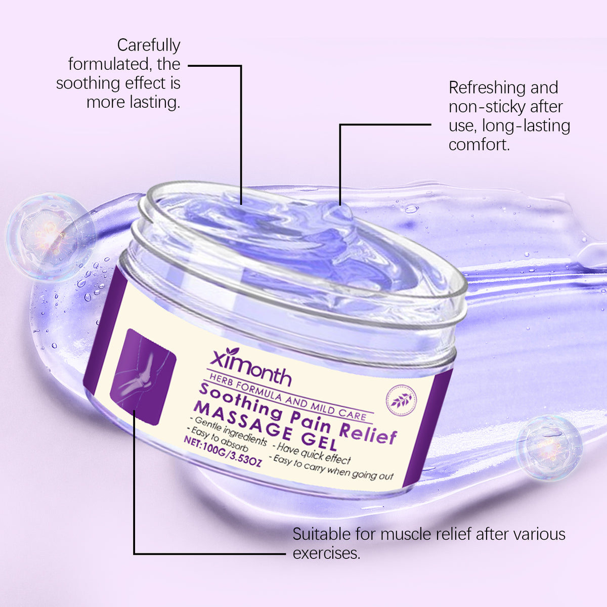 2PC Soothing Relief Massage Gel, Joint Gel Purple Gel Soothes for Knees, Lumbar, Neck, Hands and Joint Activities Throughout.(100g)