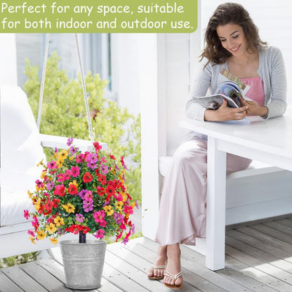 Artificial Flowers for Outdoor Indoor Garden Home Decoration, Faux Flower Daisy with Eucalyptus Leaves