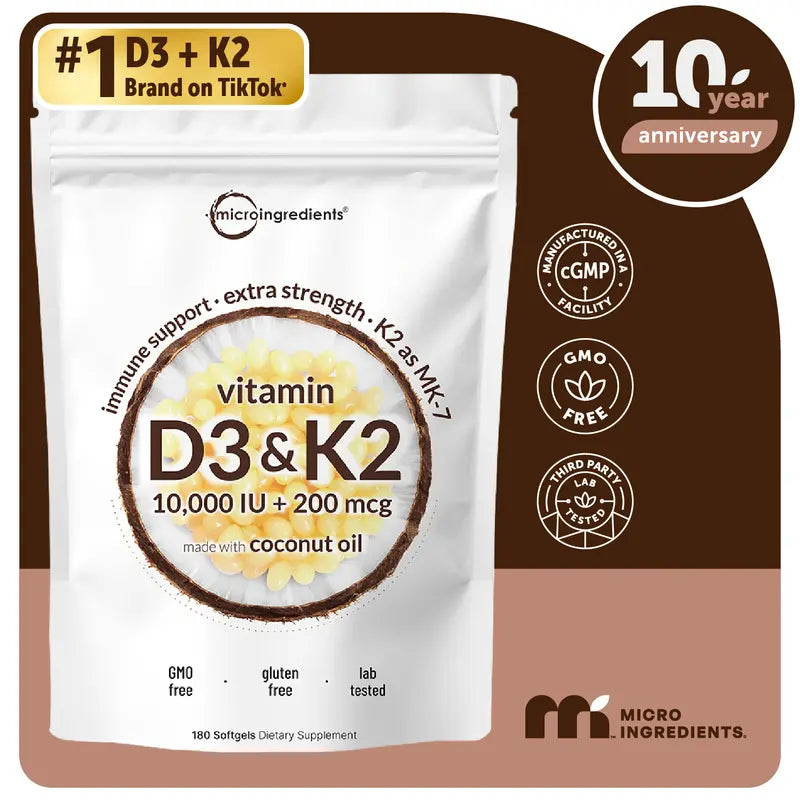 Micro Ingredients Vitamin D3 K2 Supplement Softgels - Coconut Flavor