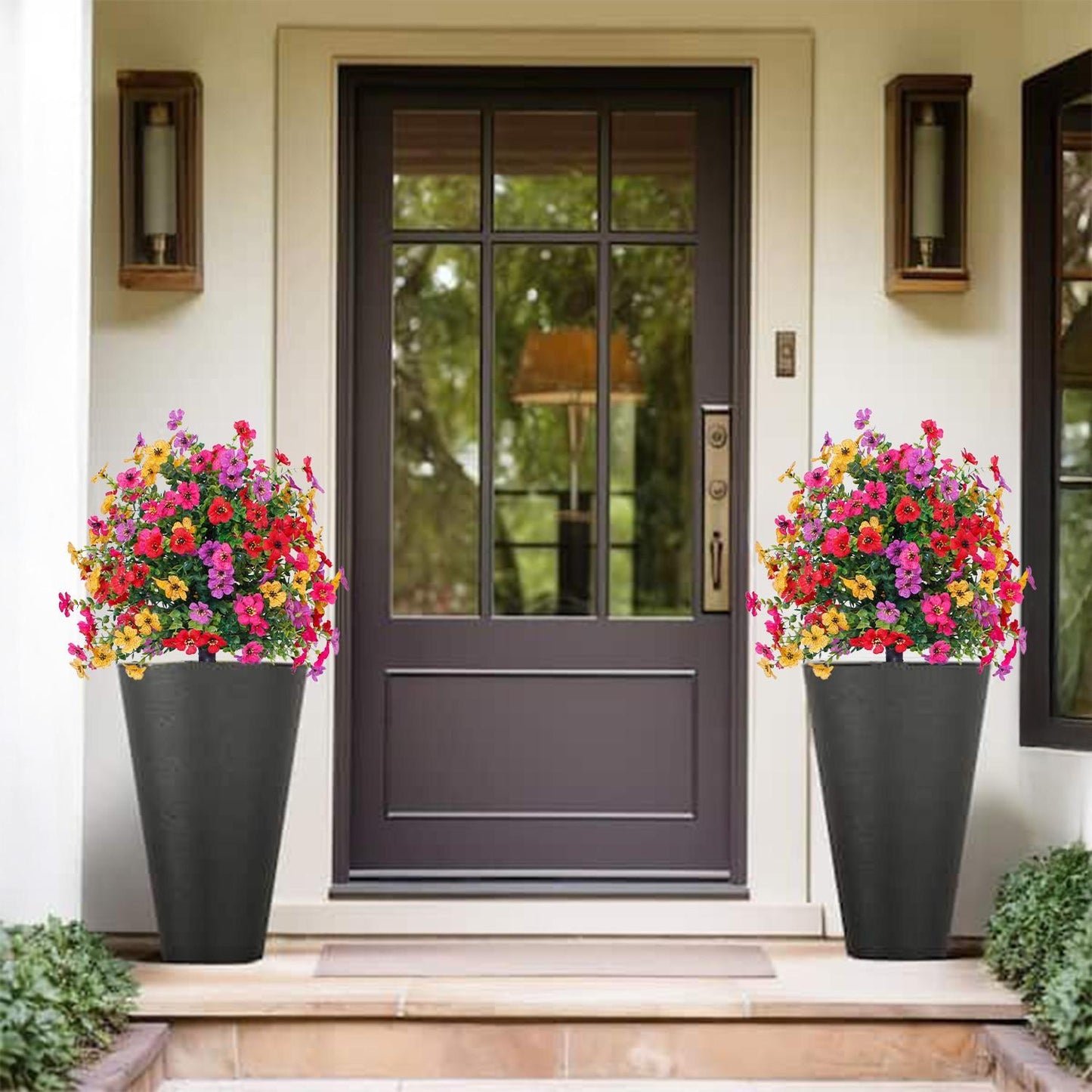 Artificial Flowers for Outdoor Indoor Garden Home Decoration, Faux Flower Daisy with Eucalyptus Leaves