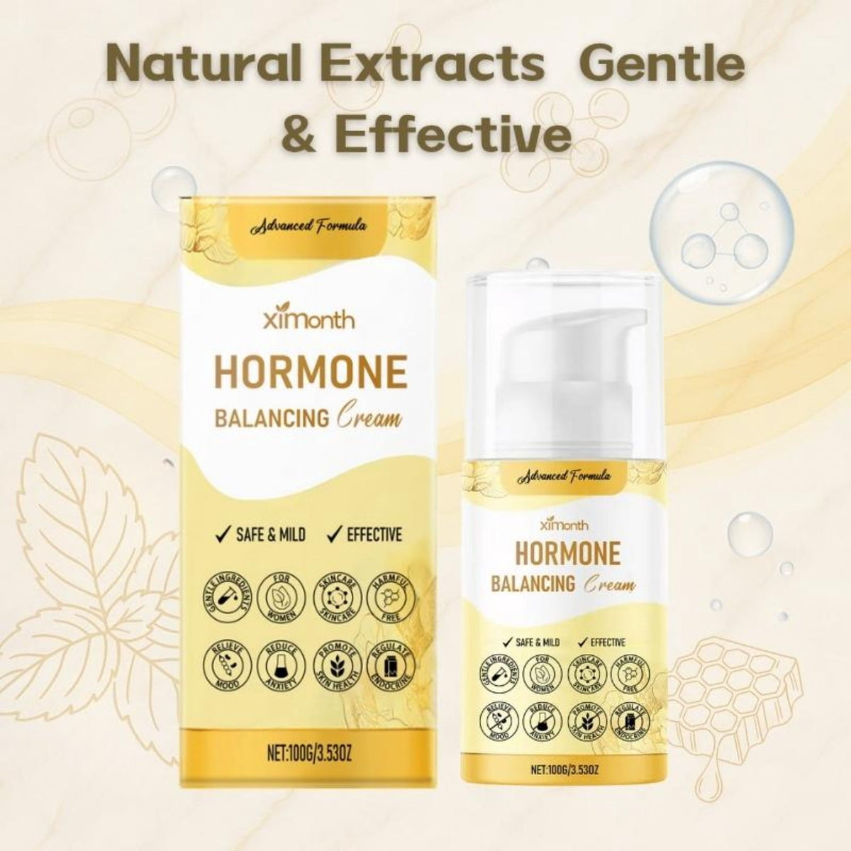 Hormone Balancing Cream for Women, Daily Moisturizing Body Cream with Honey, Mint Leaf & Allantoin, 3.53 oz