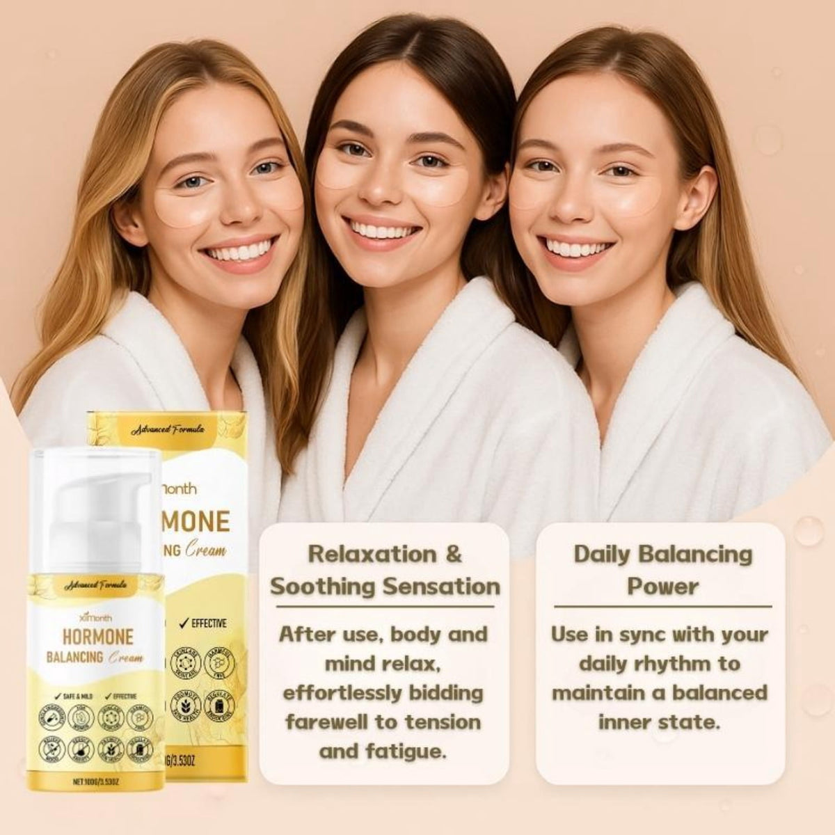 Hormone Balancing Cream for Women, Daily Moisturizing Body Cream with Honey, Mint Leaf & Allantoin, 3.53 oz