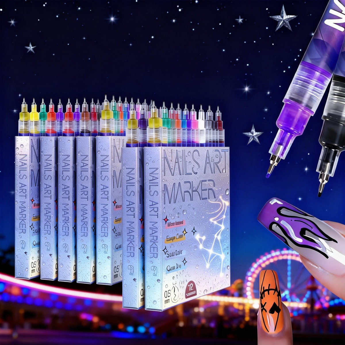 3D Nail Art Pens Set | 12 Vibrant Colors Fine Tip 0.5mm | Quick-Dry Liner & Dotting Tools for  Home