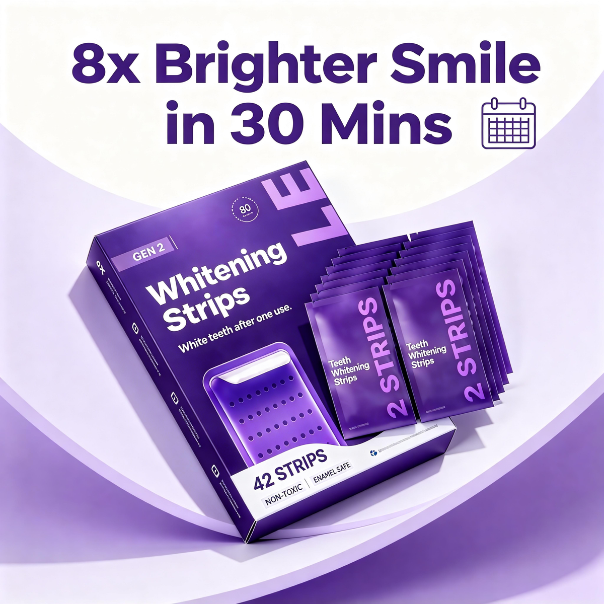 Purple Teeth Whitening Strips 42 Counts | 8x Brighter Smile in 30 Mins