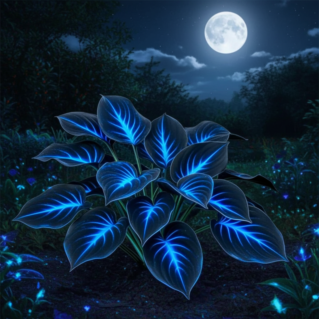 100 Seeds Glow-in-the-Dark Garden Magic: Rare Dark Blue Flame Hostas Seeds