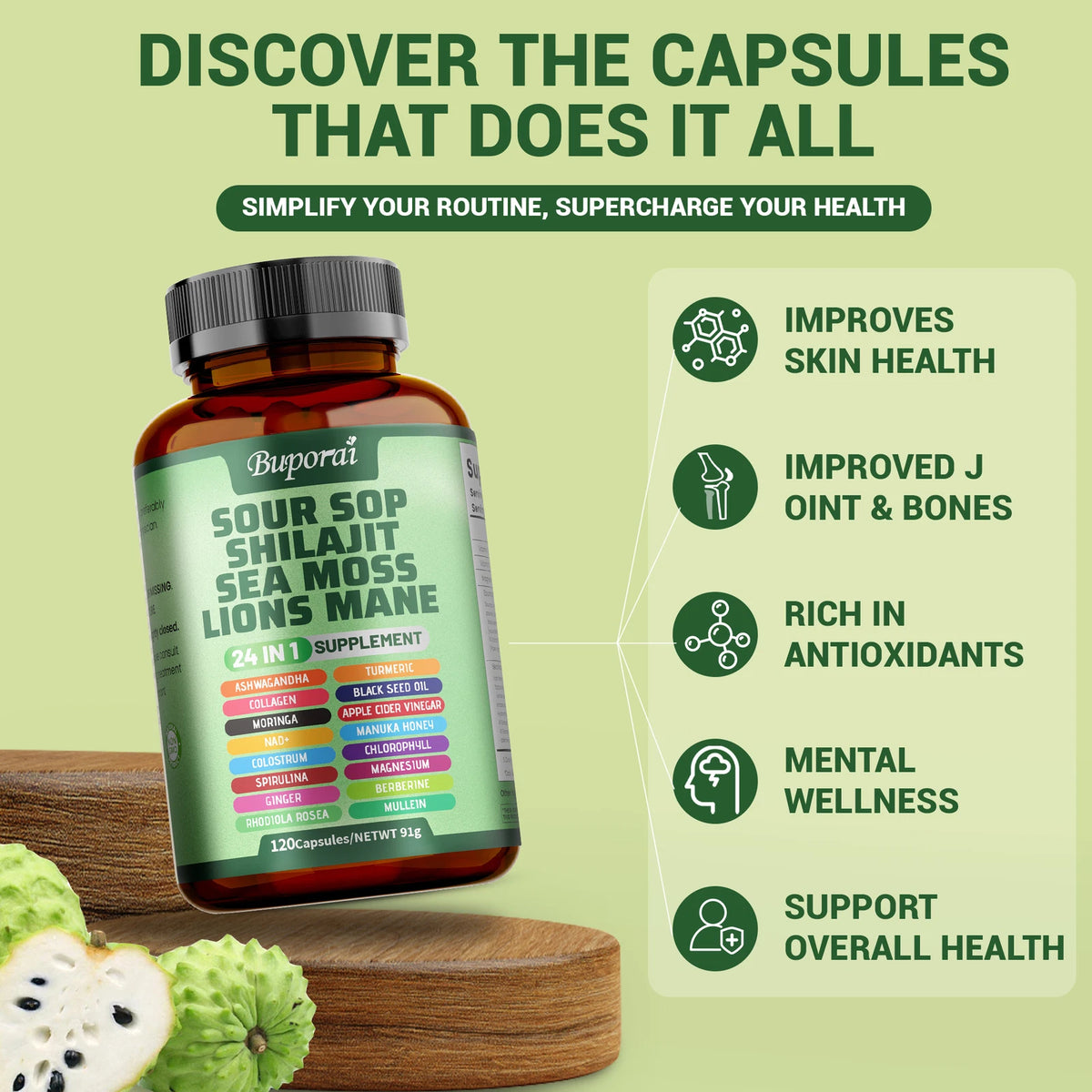 Sour Sop Shilajit Sea Moss Lion's Mane - Energy, Brain Boost, Immune Support