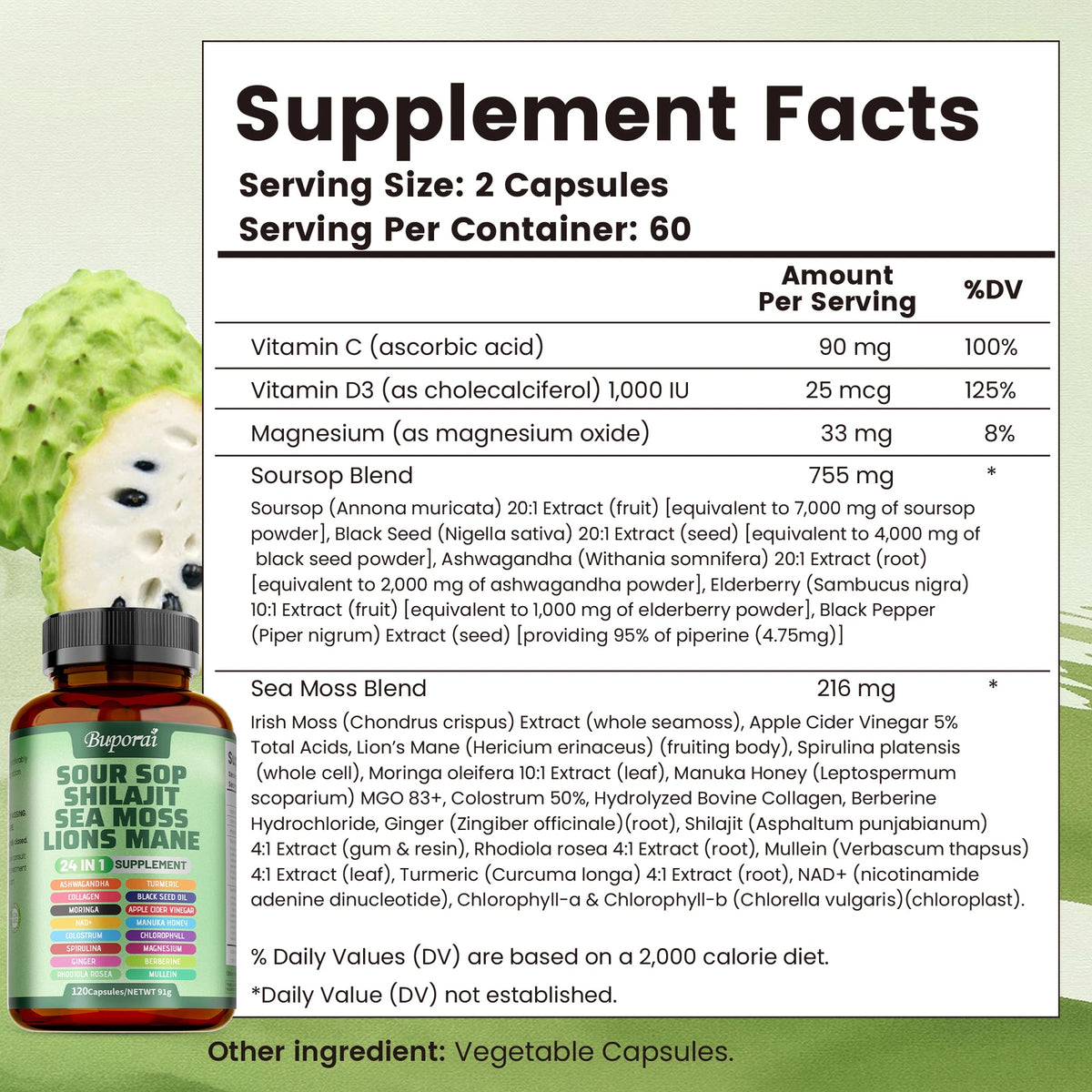 Sour Sop Shilajit Sea Moss Lion's Mane - Energy, Brain Boost, Immune Support