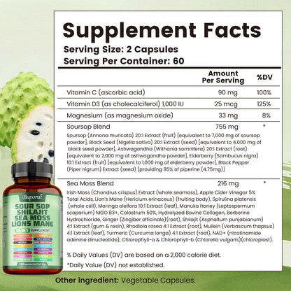 Sour Sop Shilajit Sea Moss Lion's Mane - Energy, Brain Boost, Immune Support