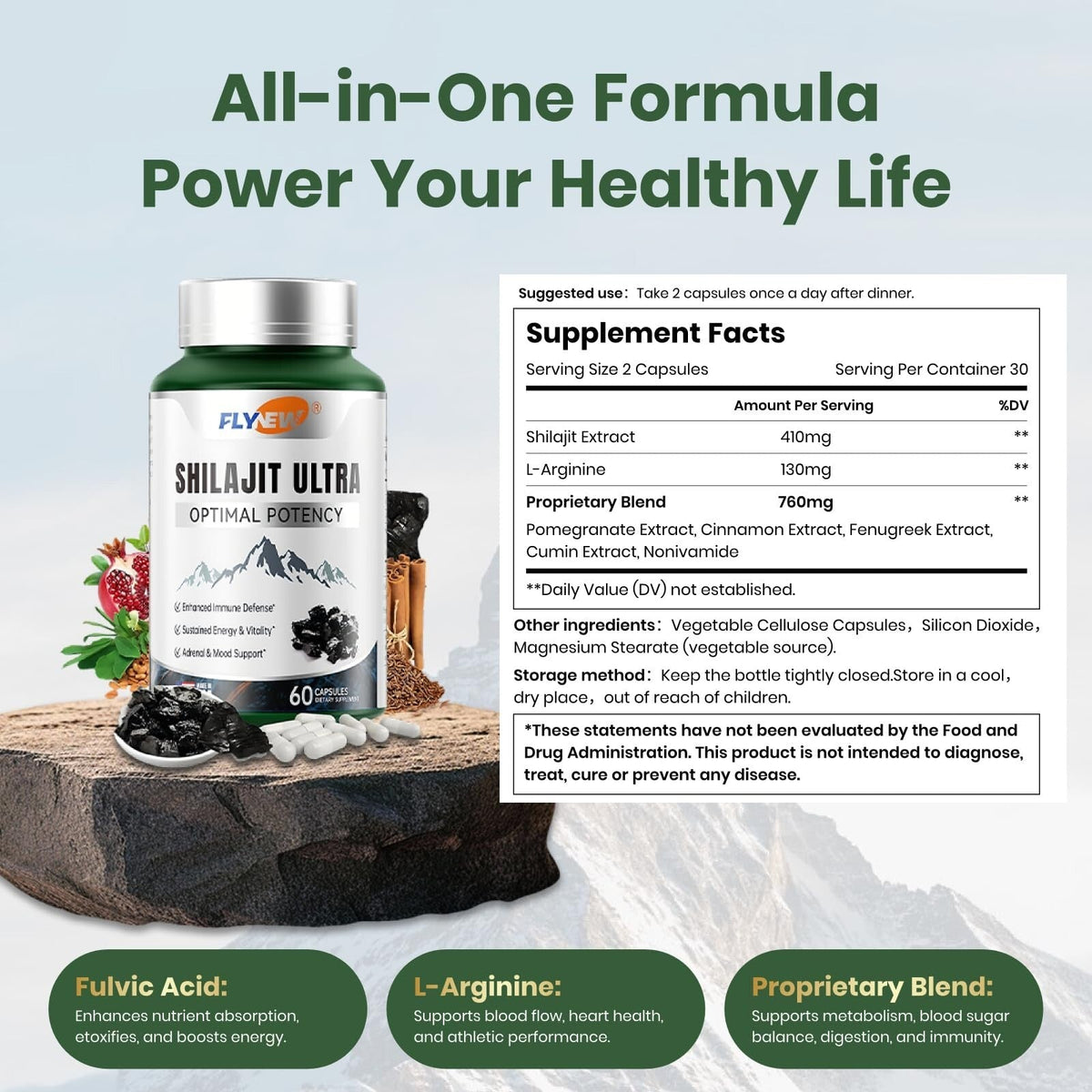 Flynew Ultra-High-Efficiency Shiraiji Extract, Contains L-Arginine, Pure