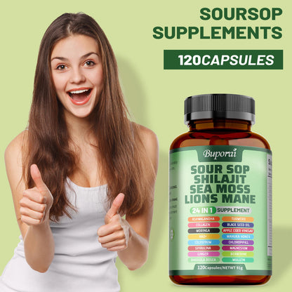 Sour Sop Shilajit Sea Moss Lion's Mane - Energy, Brain Boost, Immune Support